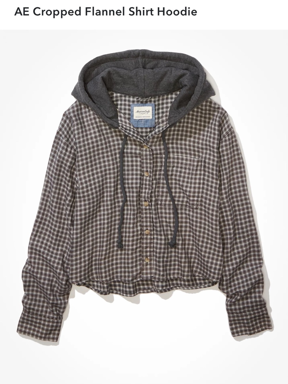 American Eagle Outfitters Gray Plaid Hooded Flannel Jacket